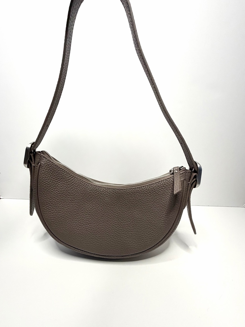 Quince Italian Leather Convertible Mini Crescent Shoulder Bag - Taupe